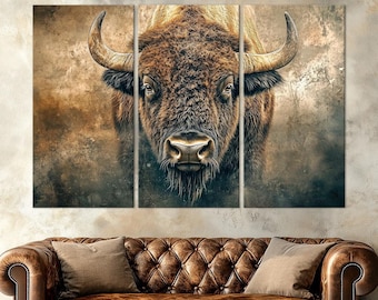 Bison canvas wall art American buffalo print Bison painting Rustic wall art Farmhouse Cabin wall decor Animal Large art Housewarming gift