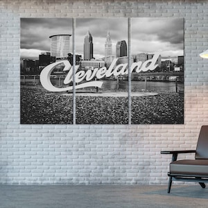 Impression d&#39;art mural sur toile Cleveland Cleveland Ohio Décoration murale moderne Cleveland Skyline Cleveland Black White Enseigne Cleveland Extra large