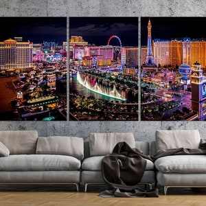 Las Vegas canvas print Night city wall art Panoramic Las Vegas Skyline Multi panel canvas Office wall decor Extra Large Wall Art