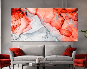 Abstract canvas wall art Marble print Red wall art Modern living room Luxury decor Contemporary Art Abstract red painting Large canvas art
