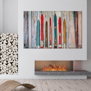 Ski canvas print Ski lodge decor Rustic wall art Ski Poster Vintage Skis print Ski print Ski resort decor Winter Sports Print Retro Skis