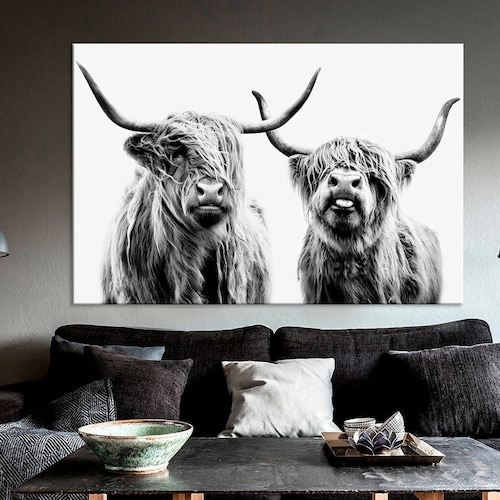 Cattle Wall Decor Canvas Wall Art Black White Highland Cow Etsy