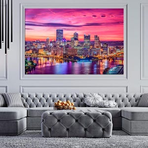 Pittsburgh canvas wall art Night City Pittsburgh print Pennsylvania Art Pittsburgh skyline Cityscape decor Housewarming gift large wall art