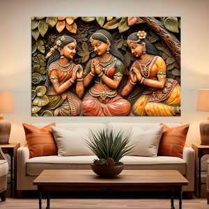 Indian canvas wall art Indian women print Ethnic Wall Decor Southeast Asian art Cultural Wall Art Indian Painting Indian large wall decor