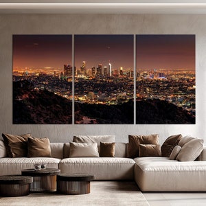 Los Angeles Hollywood hills canvas wall art California print Cityscape Modern living room decor Night city print Large Housewarming gift