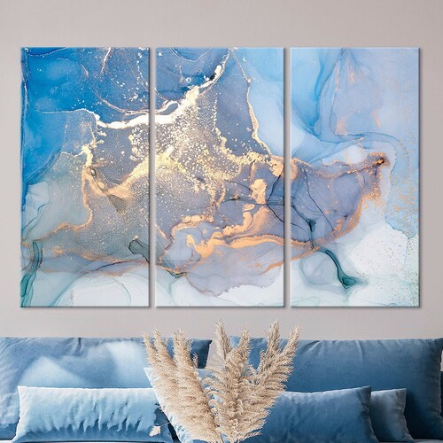 Navy Blue Marble Wall Art Abstract Canvas Print Contemporary Etsy