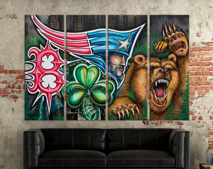 Boston sports wall art Baseball Football Hockey Basketball Sports Fan gift Boston sports canvas print Sports wall decor Sports painting