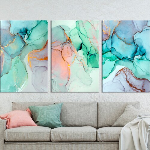 Abstract Wall Art Turquoise Wall Decor Marble Canvas Print Etsy