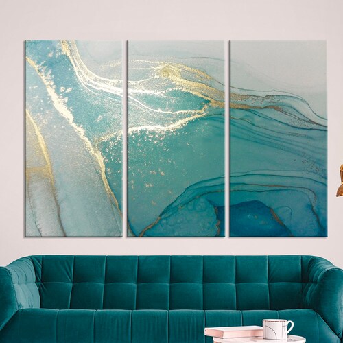 Teal Wall Art Set of 3 Turquoise Wall Art Aqua Blue Green Etsy