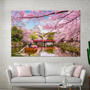 Japanese canvas print Cherry blossom wall art Sakura print Japanese landscape Bedroom wall decor Japan Sakura canvas Japanese Large canvas