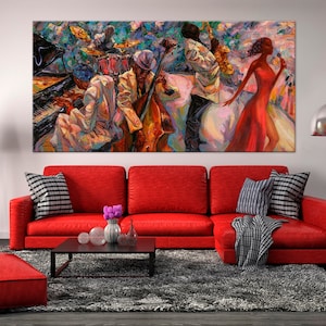 Music wall art Jazz oil painting ROMAN NOGIN canvas PRINT Music gift Jazz club decor Pianist saxophone Jazz Music Extra Large wall art