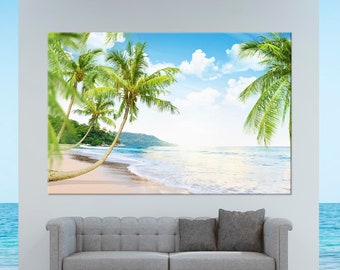Beach palm trees canvas wall art Tropical landscape print Nature Ocean wall art Summer print Sea wall decor Beach Large canvas art