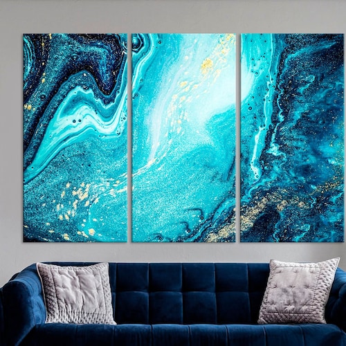 Abstract Wall Art Turquoise Wall Decor Marble Canvas Print Etsy
