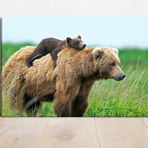 Arte de pared en lienzo de oso, impresión de osezno, decoración de pared para guardería, oso pardo, oso bebé, arte de pared divertido de animales, decoración de habitación infantil, arte de animales bebé