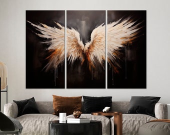 Angel Wings Abstract Oil Painting canvas print Black gray brown wall art Christian print Angel wings decor Contemporary Extra large wall art