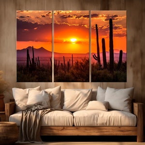 Desert landscape Arizona canvas print Cactus wall art Sunset desert sunset Nature Living room wall art Multi panel canvas Large canvas art