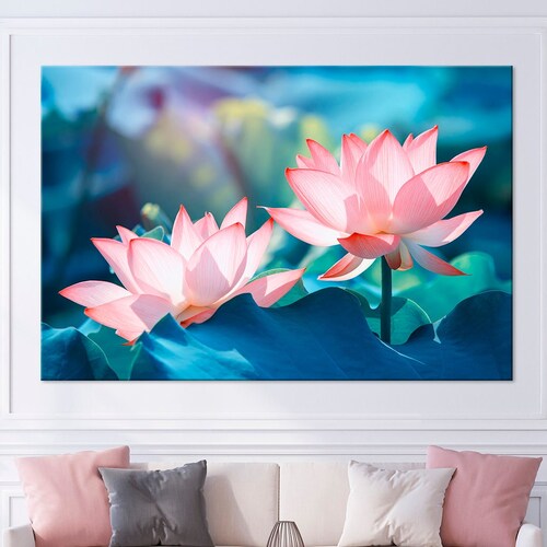 Lotus Flower Wall Art Lotus Canvas Print Botanical Wall Art Etsy
