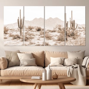 Arizona Desert canvas wall art Cactus print Farmhouse wall decor Sepia Nature wall art Wilderness Southwestern Wall Art Housewarming gift