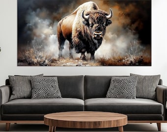 Bison canvas wall art American buffalo print Bison painting Rustic wall art Farmhouse Cabin wall decor Animal Large art Housewarming gift