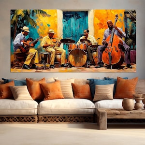 Music canvas wall art Jazz oil painting print Music gift African American art Jazz decor Modern Large wall art Music Housewarming gift