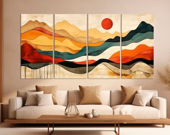 Art mural toile montagne Mid Century, peinture abstraite impression Art moderne original, art mural panoramique montagne, décoration abstraite, grand art mural