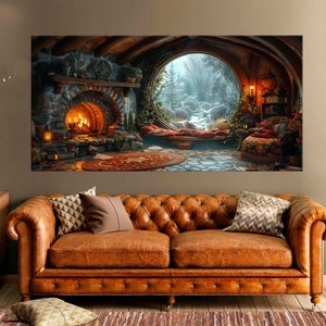Fantasy canvas wall art Fantasy Hole Painting print Fantasy house fireplace wall decor Winter print Large wall art Housewarming gift