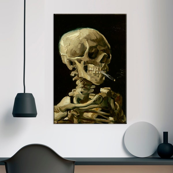 Van Gogh reproduction canvas print Head of a skeleton with a burning cigarette Skull Gothic Wall decor Horror canvas print