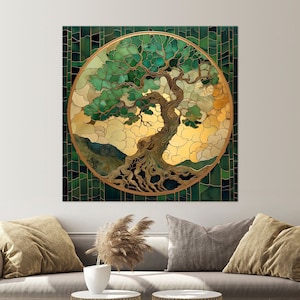 Yggdrasil canvas wall art Tree of Life print Mosaic Wall decor Yggdrasil Stained Glass print Tree painting Modern wall decor Large wall art