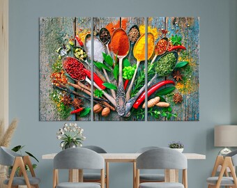 Kitchen wall decor Herbs and spices canvas print Dining room wall art Modern kitchen decor Spices Large canvas art