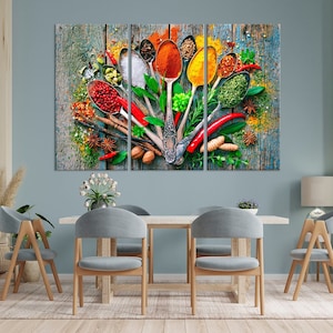 Kitchen wall decor Herbs and spices canvas print Dining room wall art Modern kitchen decor Spices Large canvas art