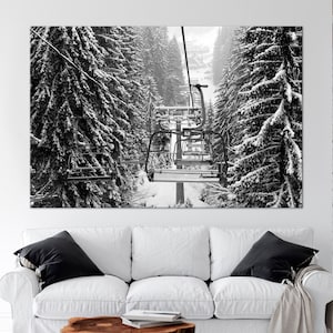Ski Lift Canvas Print: Snow Covered Forest Winter Landscape Wall Art