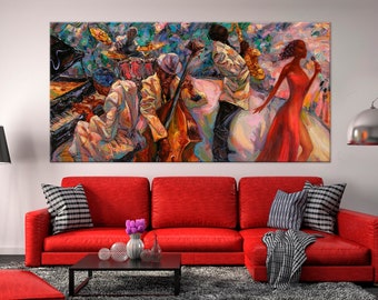 Music wall art Jazz oil painting ROMAN NOGIN canvas PRINT Music gift Jazz club decor Pianist saxophone Jazz Music Extra Large wall art