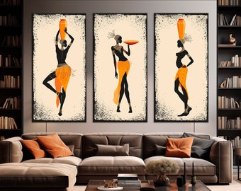 African canvas wall art Abstract black woman print African american art African wall decor Modern Large living room art African gifts