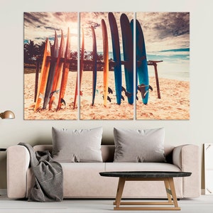 Surfboard canvas wall art Ocean Beach print Surfing art Beach house decor Surfing gifts Surfboard art Housewarming gift Large Wall Art