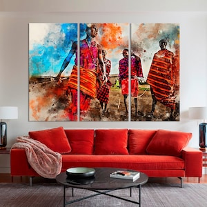 African canvas art African print Modern art Masai canvas African gifts Watercolor painting PRINT Colorful wall art Contemporary Large art