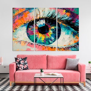 Lienzo de ojo abstracto, arte de pared, pintura al óleo, impresión, arte de pared moderno, arte de lienzo de ojo colorido, arte contemporáneo, regalo para ella, decoración del hogar para mujer