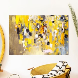 Abstract painting Yellow canvas wall art Modern Contemporary Abstract canvas paint strokes Abstract print Living room Extra large wall art