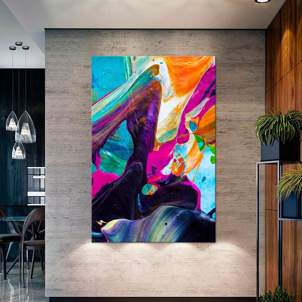 Impression sur toile abstraite Art mural moderne Peinture colorée Décoration murale abstraite Art expressif Décor de salon Contemporain Grande toile art