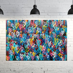 Graffiti Hearts Canvas Art Print - Modern Street Art Mural