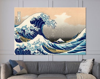 Great Wave off Kanagawa Japanese wall art Large canvas art Wave print Japanese wall decor Katsushika Hokusai Multi panel canvas