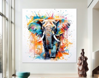 Elephant canvas wall art Watercolor elephant print Colorful African Elephant painting Abstract elephant Modern wall art Elephant wall decor