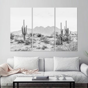 Arizona Desert canvas wall art Cactus print Farmhouse wall decor Nature wall art Wilderness Southwestern Wall Art Black white Cactus canvas