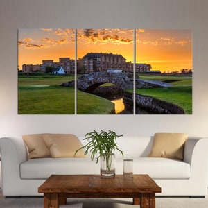 St Andrews Old Course canvas wall art Saint Andrews golf course print Golf Club decor Golf painting Large canvas art Gilf Man cave decor