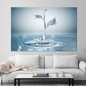Bathroom Wall Art Blue Leaf canvas Water Drop print Water splash modern art Bathroom Wall decor Abstract water large canvas wall art