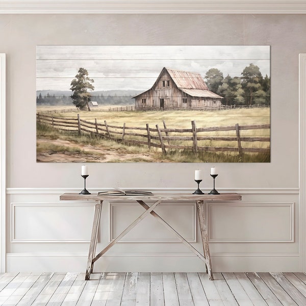 Farmhouse Wall Decor Old barn painting canvas print Wood background Rustic wall decor Vintage old barn canvas Large Farmhouse Wall Art