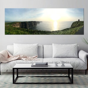 Ireland panoramic landscape canvas print Nature wall art Cliffs of Moher Living room wall art Sea print Coastline Large Housewarming gift