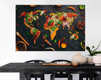 Spices canvas print World Map Spices wall art Kitchen wall decor Spices and herbs print Restaurant decor Food wall art Extra Large Wall Art