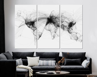 Flight Routes World Map canvas wall art Aviation map print Flight Map art Air Traffic Black white abstract map Large wall art Aviation gifts