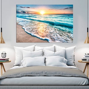 Ocean beach canvas print Sunset wall art Sunrise Large canvas art Sea Beach wall decor Ocean canvas print Multi panel canvas