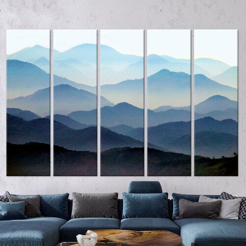 Smoky Mountain Canvas Extra Large Wall Art Blue Mountain Wall Etsy